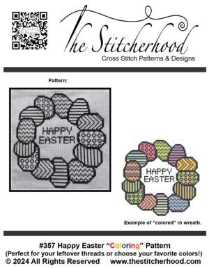 Happy Easter “Coloring” Wreath Pattern Cross Stitch
