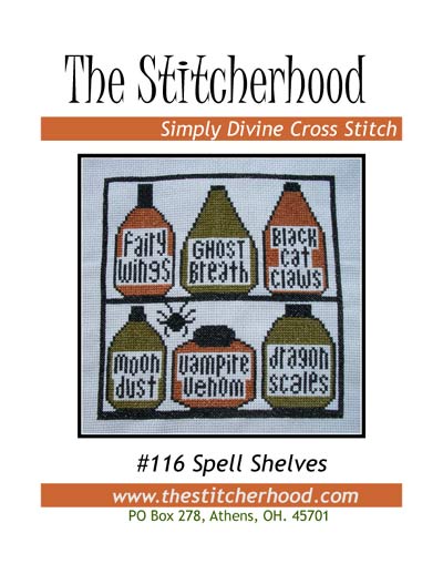 funny Halloween spell shelf cross stitch