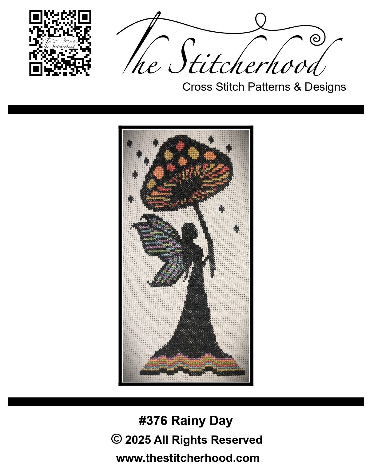 rainy day fairy and mushroom cross stitch