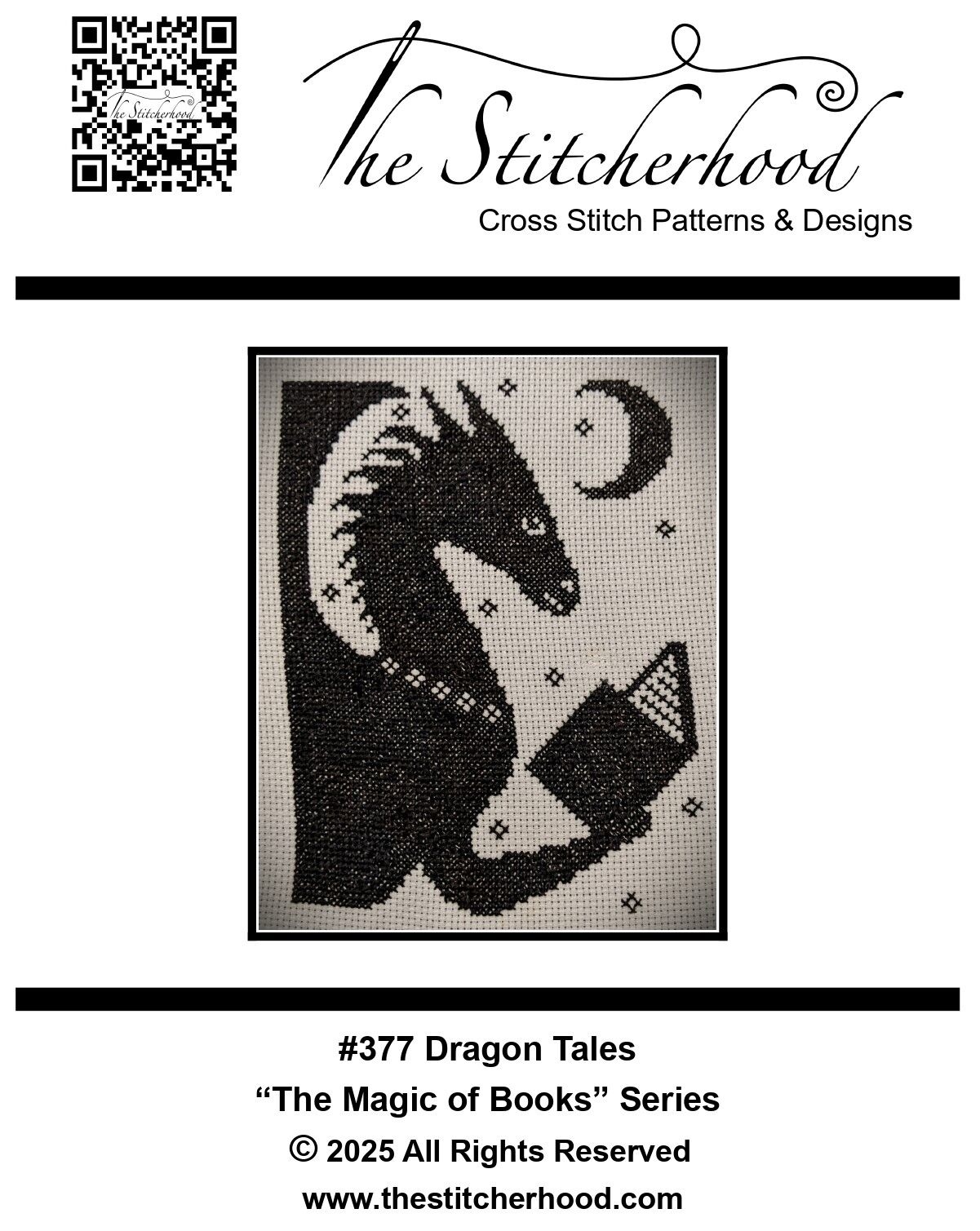 Dragon reading a book cross stitch
