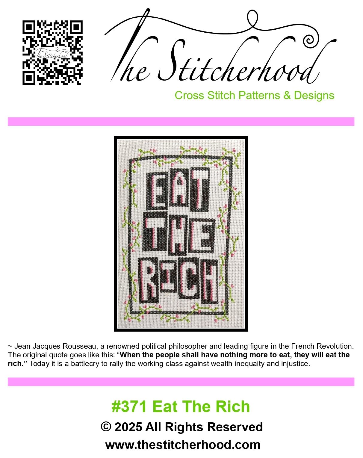 Eat The Rich Subversive Cross Stitch