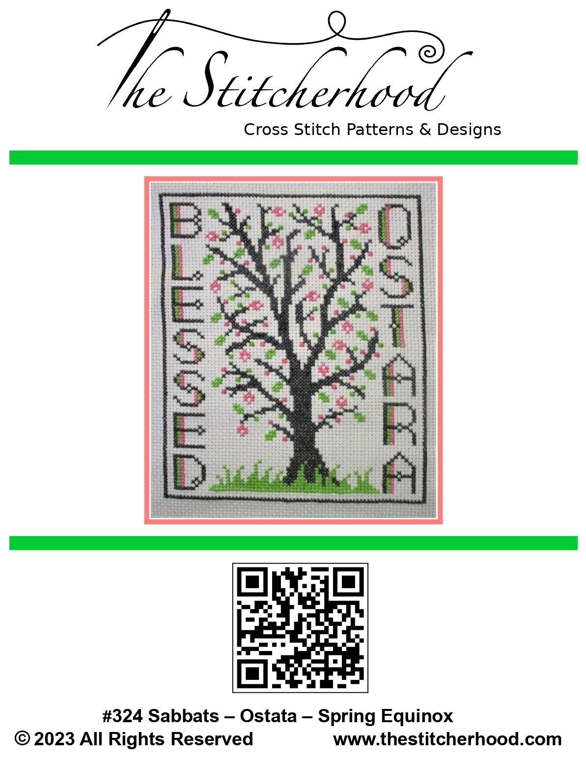 Ostara Spring tree Wicca Cross Stitch Pattern.