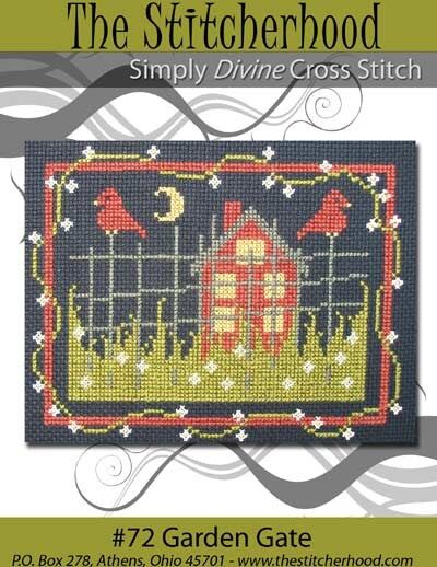 primitive house birds flowers Cross Stitch