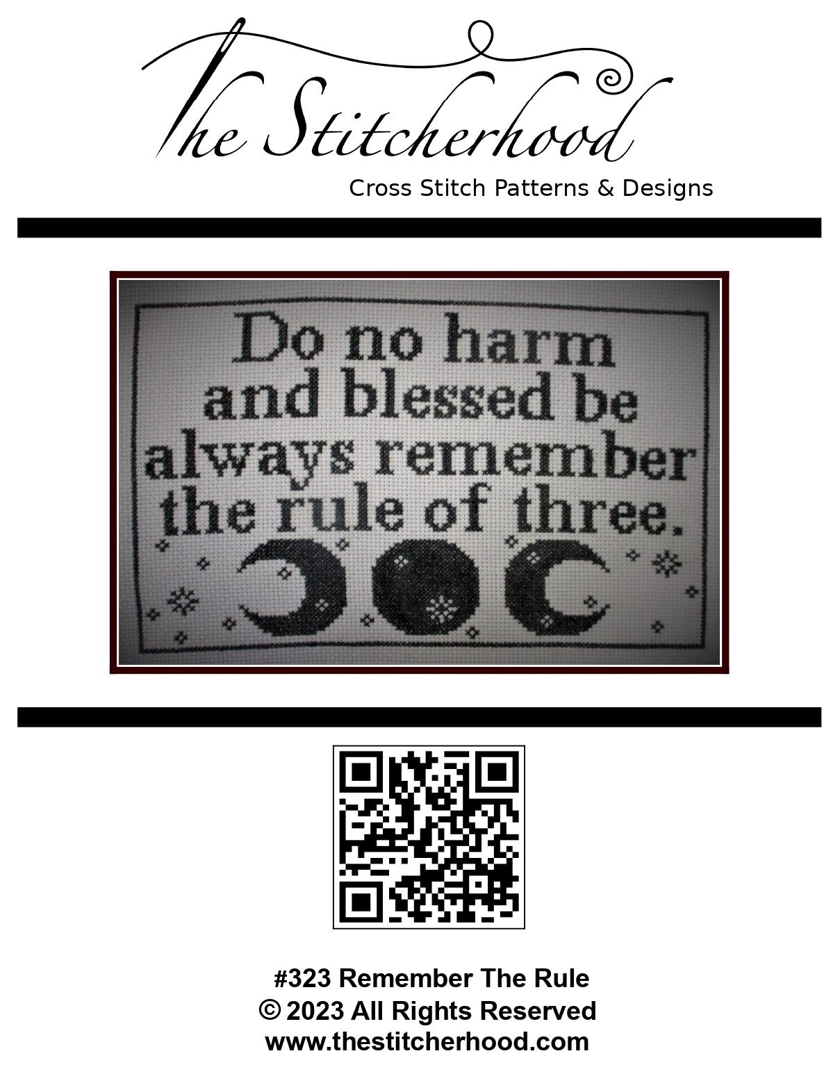 Triple Moon Wiccan cross stitch pattern.